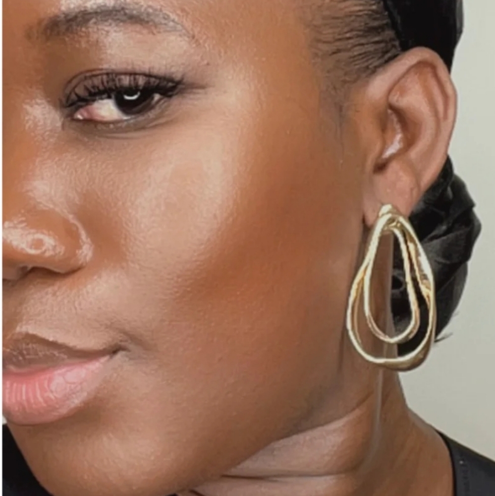 Gold teardrop front and back earrings; nwot - Picture 4 of 7